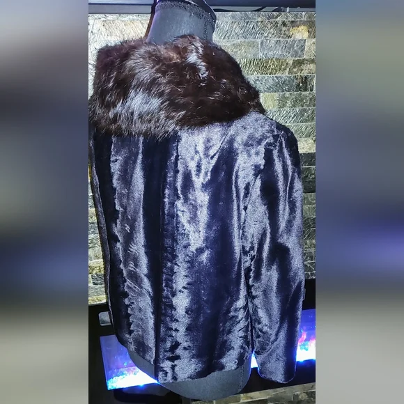 Elegant Black Fur Jacket With Mink Collar Size L WPL 9348 - Picture 6 of 6